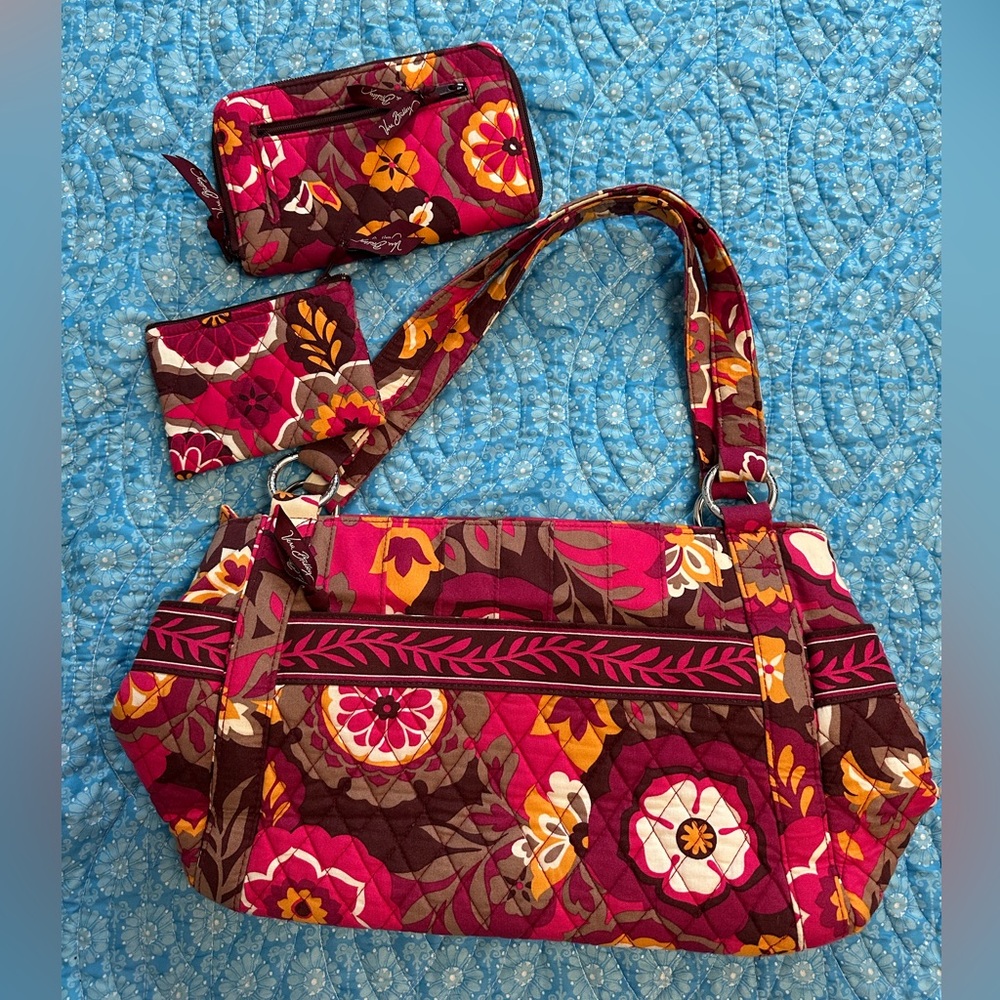 Vera Bradley tote bag in the  "Carnaby" pattern,with a matching wallet-pouch